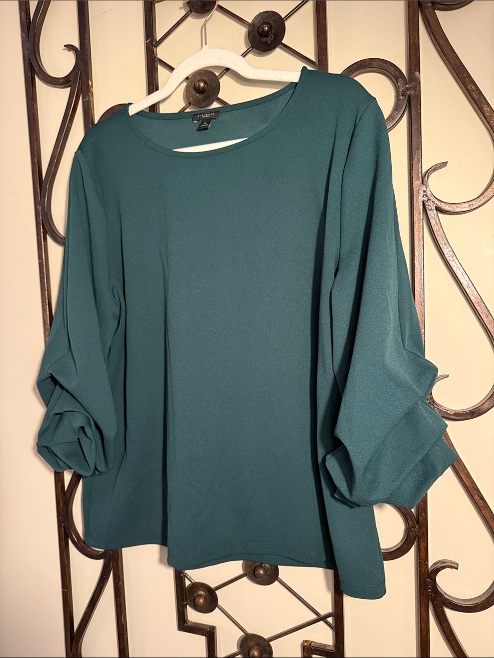 Ann Taylor Factory Teal Green Long-Sleeve Tunic with Gathered Sleeves - Picture 2 of 5